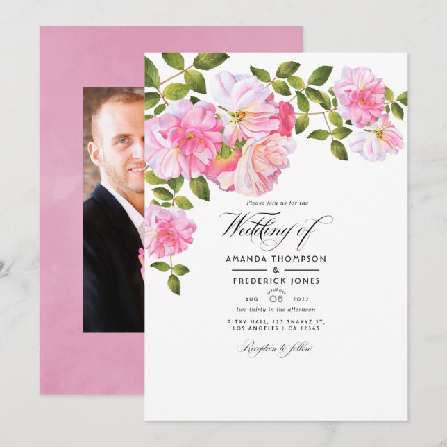 Invitation Rose Garden Mariage Photo (Devant / Derrière)