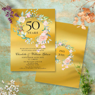 Invitation Rose Garland Gold Foil 50e anniversaire Mariage