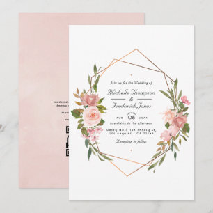 Invitation Rose géométrique or et rose blush Photo de mariage