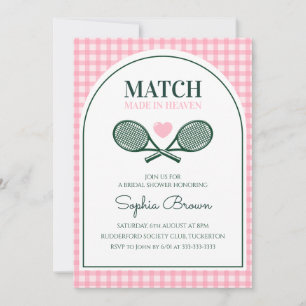 Invitation Rose Gingham Vert Arche Tennis Mariage Fête Prénup