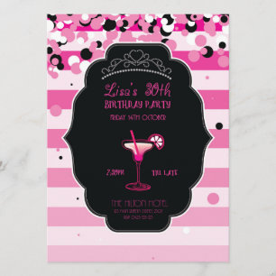 Invitation Rose - Girly - adulte - fête d'anniversaire -