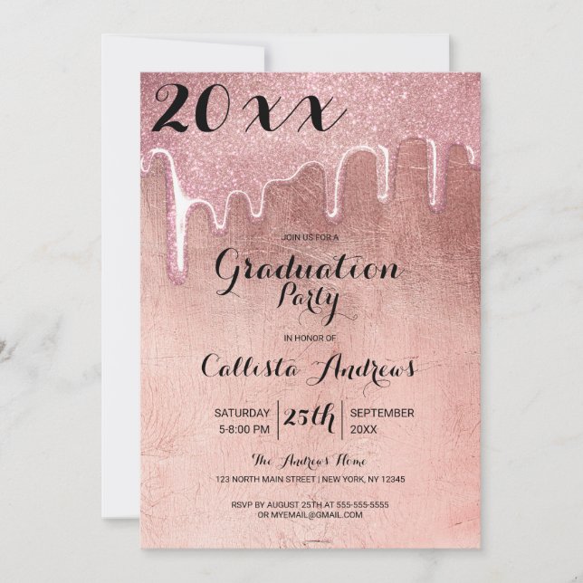 Invitation Rose glamour épais Parties scintillant gouttes de  (Devant)