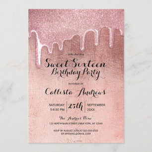 Invitation Rose glamour Parties scintillant épaisse gouttes d