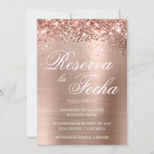 Invitation Rose Glitter Gold Foil Photo Reserva La Fecha