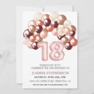 Invitation Rose Gold 18ème Dix-Huit Arche de Ballons Numéro