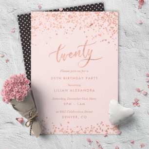 Invitation rose Gold 20th Birthday   Faux Foil