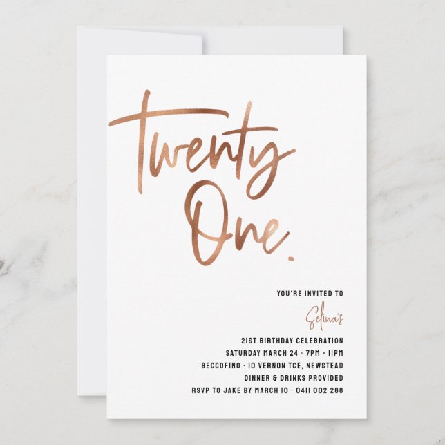 Invitation Rose Gold 21 ans, Invitation Féminine 2 (Devant)