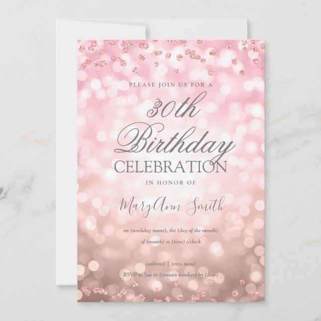 Invitation Rose Gold 30e anniversaire Parties scintillant Con (Devant)