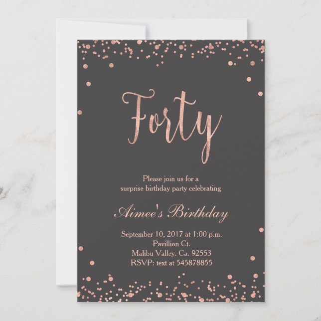 Invitation rose Gold 40th Birthday (Devant)