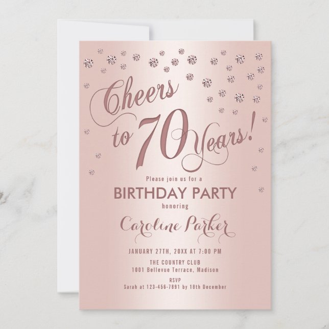 Invitation Rose Gold 70e fête d'anniversaire (Devant)