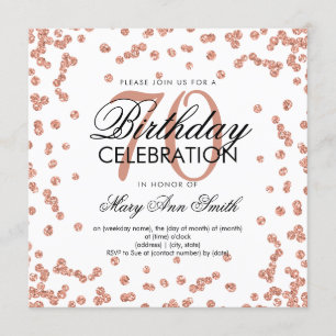 Invitation Rose Gold 70th Birthday Elegant Parties scintillan