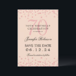 Invitation Rose Gold 70th Birthday Save Date Confetti Blush<br><div class="desc">Elégant design "70th Birthday Party" avec faux confetti de parties scintillant et texte de détails. Facile à utiliser et facile à personnaliser. Commandez aujourd'hui !</div>