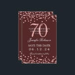 Invitation Rose Gold 70th Birthday Save Date Détails Bourgogn<br><div class="desc">Elégant design "70th Birthday Party" avec faux confettis de parties scintillant & détails texte. Facile à utiliser et facile à personnaliser. Commandez aujourd'hui !</div>