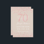 Invitation Rose Gold 70th Birthday Save Date Détails Champagn<br><div class="desc">Elégant design "70th Birthday Party" avec faux confettis de parties scintillant & détails texte. Facile à utiliser et facile à personnaliser. Commandez aujourd'hui !</div>
