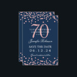 Invitation Rose Gold 70th Birthday Save Date Détails Marine B<br><div class="desc">Elégant design "70th Birthday Party" avec faux confettis de parties scintillant & détails texte. Facile à utiliser et facile à personnaliser. Commandez aujourd'hui !</div>