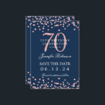 Invitation Rose Gold 70th Birthday Save Date Détails Marine B<br><div class="desc">Elégant design "70th Birthday Party" avec faux confettis de parties scintillant & détails texte. Facile à utiliser et facile à personnaliser. Commandez aujourd'hui !</div>