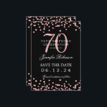 Invitation Rose Gold 70th Birthday Save Date Détails Noir<br><div class="desc">Elégant design "70th Birthday Party" avec faux confettis de parties scintillant & détails texte. Facile à utiliser et facile à personnaliser. Commandez aujourd'hui !</div>