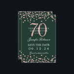 Invitation Rose Gold 70th Birthday Save Date Détails Vert<br><div class="desc">Elégant design "70th Birthday Party" avec faux confettis de parties scintillant & détails texte. Facile à utiliser et facile à personnaliser. Commandez aujourd'hui !</div>