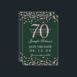 Invitation Rose Gold 70th Birthday Save Date Détails Vert<br><div class="desc">Elégant design "70th Birthday Party" avec faux confettis de parties scintillant & détails texte. Facile à utiliser et facile à personnaliser. Commandez aujourd'hui !</div>