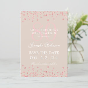 Invitation Rose Gold 80th Birthday Save Date Détails Champagn