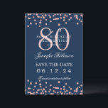 Invitation Rose Gold 80th Birthday Save Date Détails Marine B<br><div class="desc">Elégant design "70th Birthday Party" avec faux confettis de parties scintillant & détails texte. Facile à utiliser et facile à personnaliser. Commandez aujourd'hui !</div>