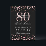 Invitation Rose Gold 80th Birthday Save Date Détails Noir<br><div class="desc">Elégant design "70th Birthday Party" avec faux confettis de parties scintillant & détails texte. Facile à utiliser et facile à personnaliser. Commandez aujourd'hui !</div>