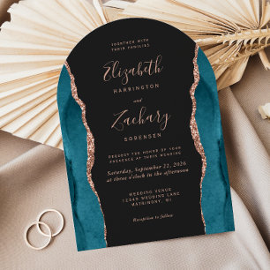 Invitation Rose Gold Agate Sarcelle Moderne Mariage Arche Som