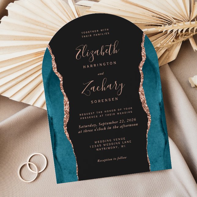 Invitation Rose Gold Agate Sarcelle Moderne Mariage Arche Som (Créateur téléchargé)