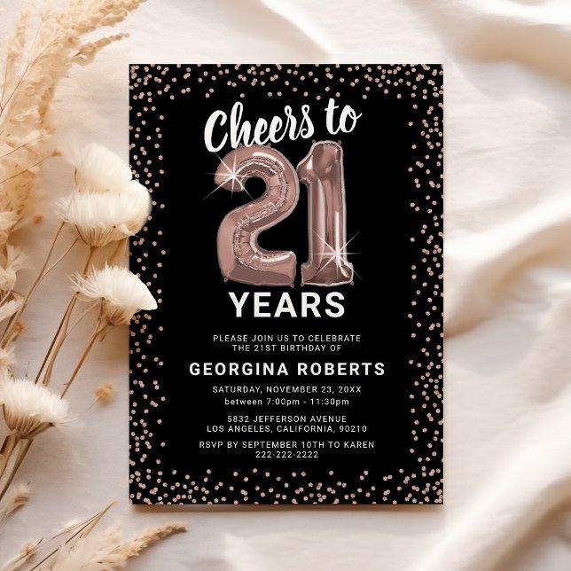 Invitation Rose Gold Anniversaire 21 Ans Adulte (Créateur téléchargé)