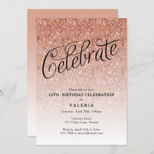 Invitation Rose Gold Anniversaire célébré Parties scintillant