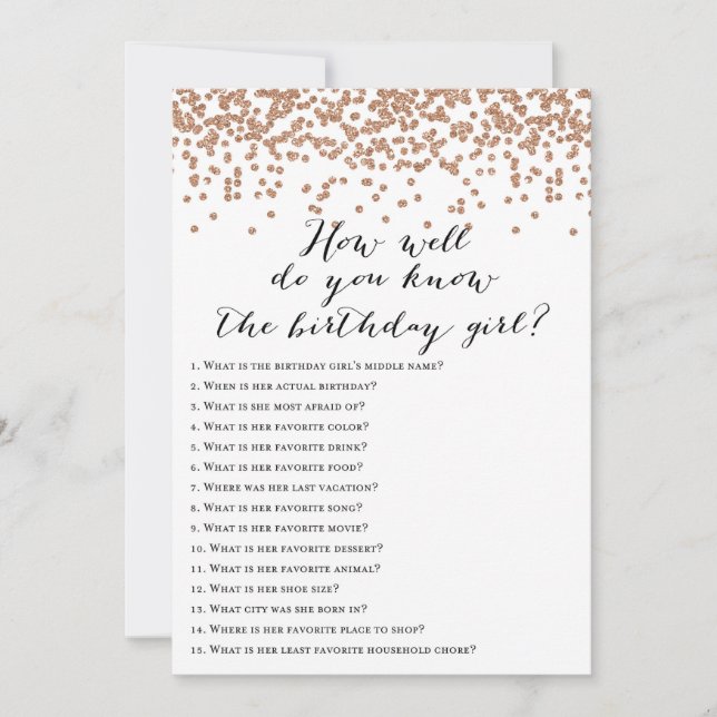 Invitation Rose Gold Anniversaire - Qui sait Anniversaire Gir (Devant)