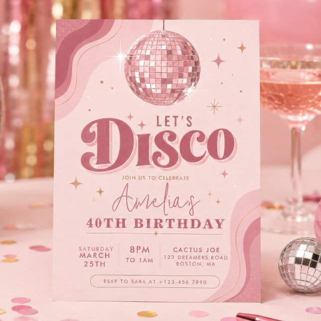 Invitation Rose Gold Anniversaire Rétro Disco (Créateur téléchargé)