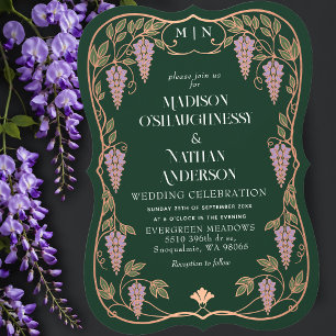 Invitation Rose Gold Art Nouveau Mariage Fleur de Glycine Vio