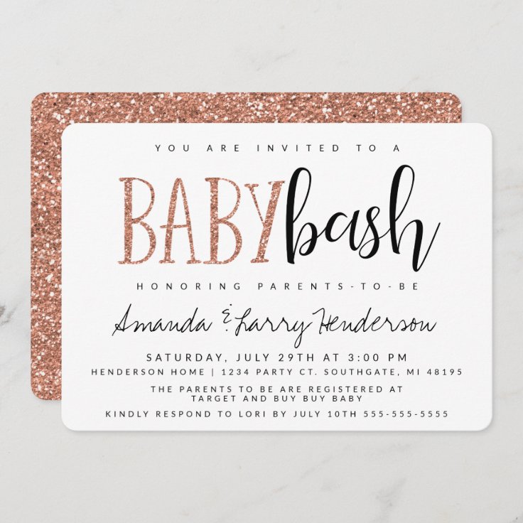 Invitation Rose Gold Baby Bash Baby Shower Couples Zazzle Fr