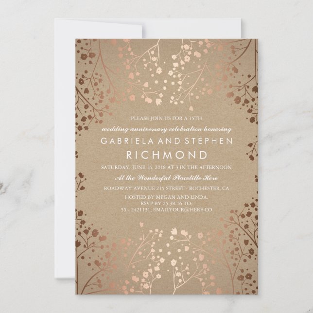 Invitation Rose Gold Baby's Breath Fleurs de Mariage Annivers (Devant)