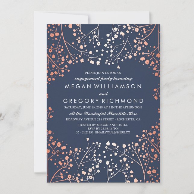 Invitation Rose Gold Baby's Breath Floral Engagement Party (Devant)