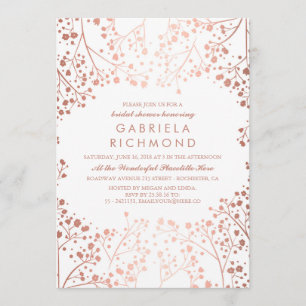 Invitation Rose Gold Baby's Breath Floral Fête des mariées