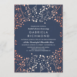 Invitation Rose Gold Baby's Breath Floral Fête des mariées