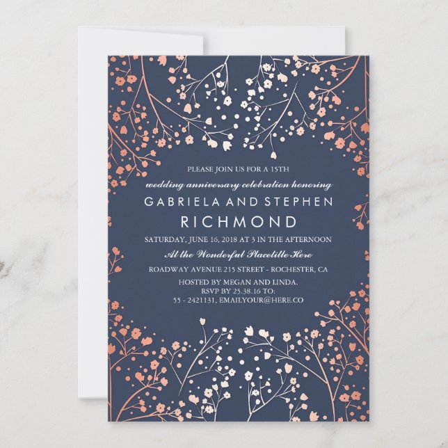 Invitation Rose Gold Baby's Breath Floral Mariage Anniversair (Devant)