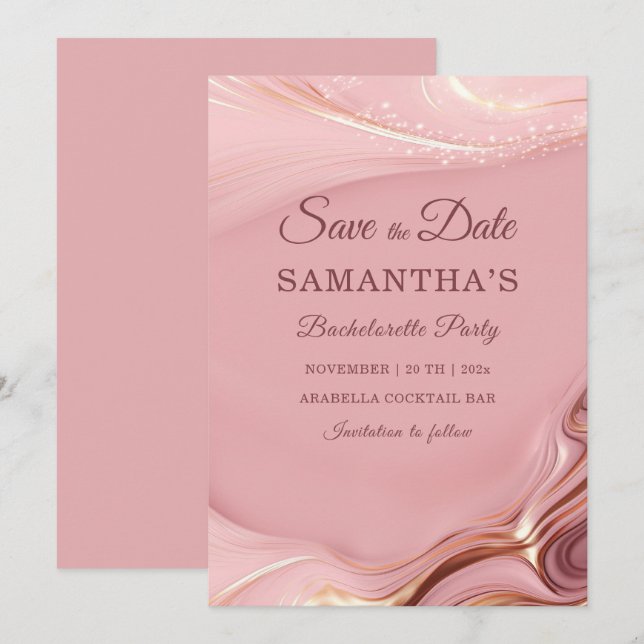 Invitation Rose Gold Bachelorette Party Enregistrer la date I (Devant / Derrière)