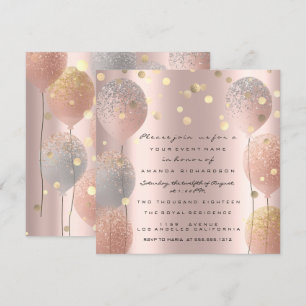 Invitation Rose Gold Ballon Pailleté Mariage Douce 16e
