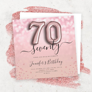 Invitation Rose Gold Balloon Parties scintillant 70e annivers