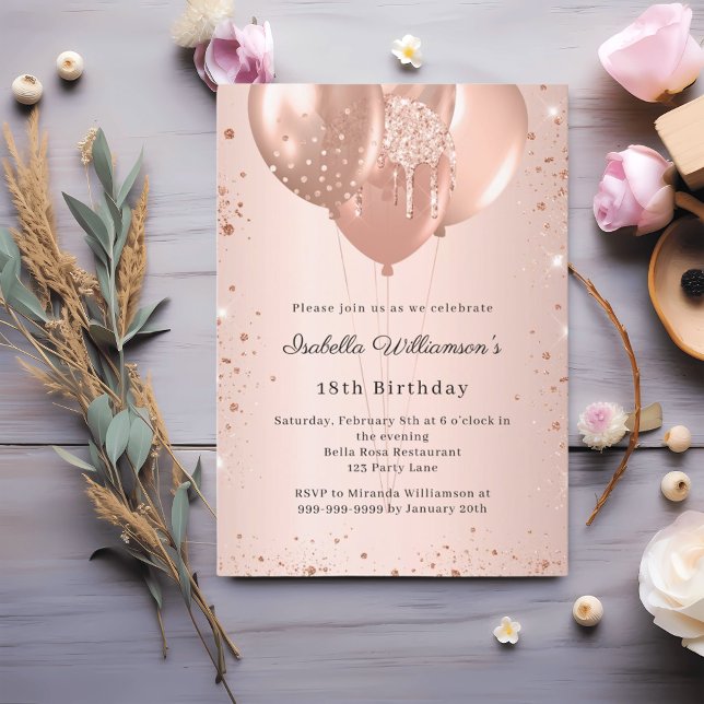 Invitation Rose gold balloons birthday  (Créateur téléchargé)