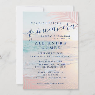 Invitation Rose Gold Beach Quinceañera Rose 15e anniversaire