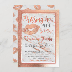 Invitation Rose Gold Birtdhay Party baiser lèvres sur marbre