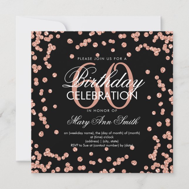 Invitation Rose Gold Black 60e anniversaire Parties scintilla (Devant)