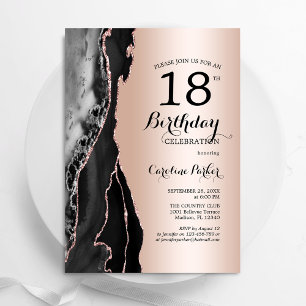 Invitation Rose Gold Black Agate 18e anniversaire