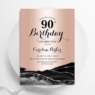 Invitation Rose Gold Black Agate Marbre 90e anniversaire