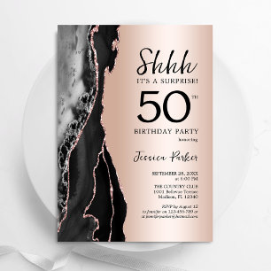 Invitation Rose Gold Black Agate Surprise 50e anniversaire