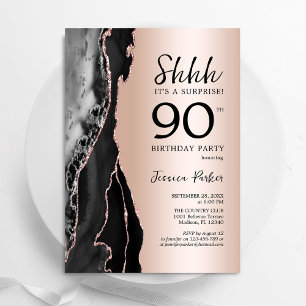 Invitation Rose Gold Black Agate Surprise 90e anniversaire